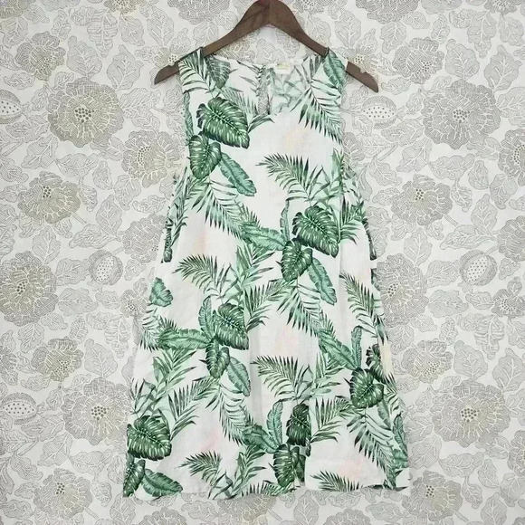 C&C California 100% Linen Leaves Printed Mini Tank Dress M Unlined - Picture 1 of 8